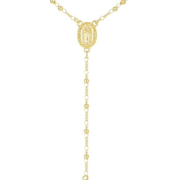 Virgin Mary Necklace Gold Plated 18in Rosary Beads Religious Jewelry - Picture 1 of 6